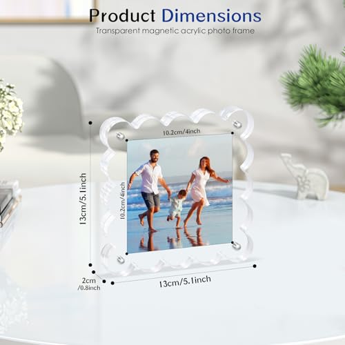 Acrylic Magnetic Picture Frames 4x4-6Pack Clear Freestanding Photo Frame.Double-Sided Scalloped Edges, 10+10mm Thick Block, for Modern Desktop Display &Perfect for Gifts (6 Pack, 4X4) - color: 6 Pack, size: 4x4