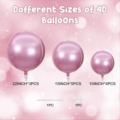HILAVO 12PCS Pearl Pink Round Foil Balloons, 22" 15" 10" Large 4D Ball Balloons Metallic Pink Mirror Sphere Balloon for Graduation Valentines Day Wedding Women Girls Birthday Party Ceiling Decorations - color: Light Pink Ball