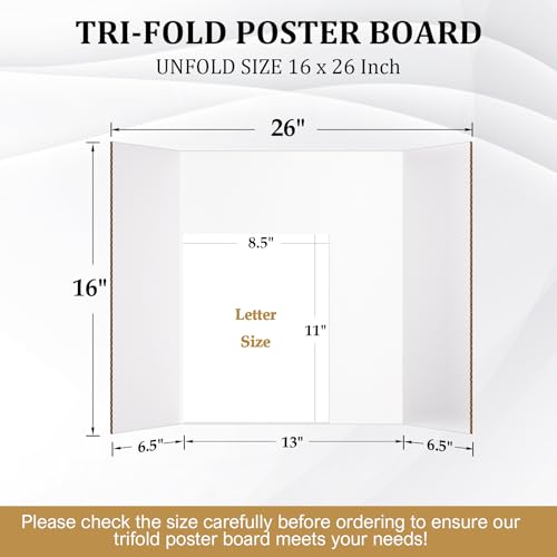 Ndsox 4 Pack 26" x 16" White Trifold Poster Board Medium Size Corrugated Tri Fold Project Poster Boards Science Fair Display Posterboards for Business Presentations, Event Displays, Art Exhibitions - color: White, size: 26 x 16 Inch