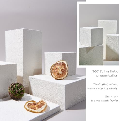 5PCS Product Photography Background Props Wooden Hand Painting Geometric Cube Waterproof Grain Textured Irregular Photos Prop for Photoshoot Cosmetics Fragrance Photo Food Jewelry - color: Elegant White