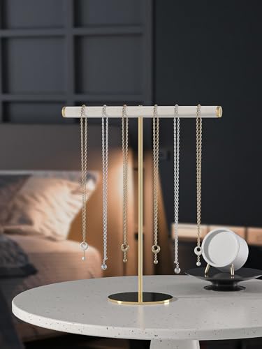 Pangkeep T-Bar Necklace Holder,Jewelry Chains Display Stand for Selling,Velvet Necklace Organizer Stand for Show,Jewelry Tower Tree (Beige) - color: Beige
