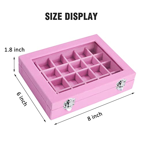 Vicoter Velvet Jewelry Box 24 Grid Jewelry Ring Display Organiser Box Tray Holder Earrings Storage Case for Girls Wife Mom Women (Pink) - color: Pink