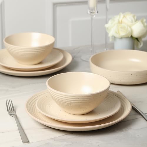 Stone Lain Lauren Modern Stoneware 32-piece Round Dinnerware Set, Plates and Bowls Set, Dish set for 8, Beige - color: Beige, size: 32-Piece Service for 8