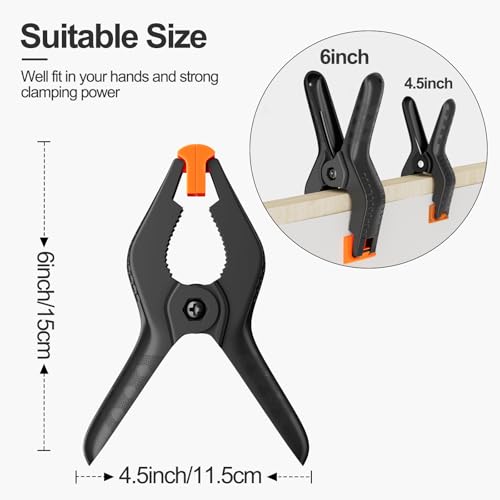 EMART 6 Pack Heavy Duty Spring Clamps, 6 inch Plastic Photo Booth Backdrop Clips Clamps for Backdrop Stand, Photography Studio, Photoshoot, Woodworking, Balloon Arch, Crafts, Pool Cover - color: Black and Yellow, size: 6 inch