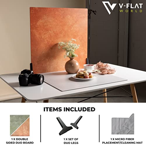 V-FLAT WORLD Duo Board Product Photography Backdrops - 2-Sided Background for Photograph, Realistic Item & Food Photography Background - Includes 2 Legs, Mat - 24" x 24", French Clay/Terracotta Blush - color: French Clay/Terracotta Blush, size: 24 x 24 in
