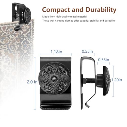 Tapestry Wall Hanging Clamps 4 Pack 1.2x2.0 Textile Art Decoration Hangers Metal Clips for Hanging Rugs Carpet Display(Black) - color: Black
