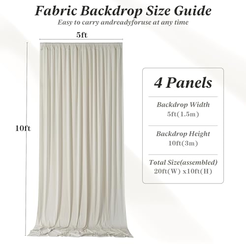 20 ft x 10 ft Wrinkle Free Beige Backdrop Curtain for Parties, 4 Panels 10ft Polyester Beige Photo Backdrop Drapes for Graduation Birthday Wedding Party Stage Curtains - color: Beige, size: 5'(W) x 10'(H), 4 panels