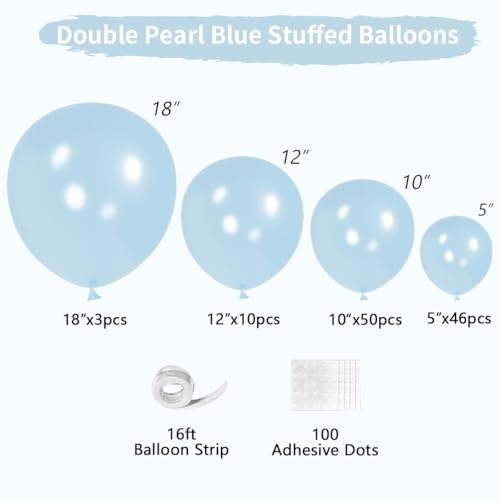 Double Pearl Blue Stuffed Balloons Different Size 115Pcs 5/10/12/18" Light Blue Balloon Arch Kit for Birthday Baby Shower Bridal Shower Engagement Ocean Under the Sea Frozen Theme Party - color: Pearl Blue