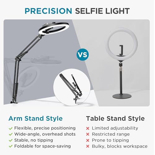 InnoGear Overhead Phone Mount with Ring Light, 10" LED Selfie Ring Light for Desk with Phone Holder and Remote Canvas Lamp Light for YouTube Live Stream Cooking Video Recording Vlog Zoom, Medium