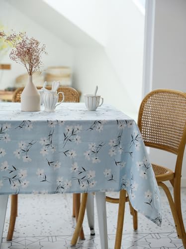 Pastoral Rectangle Tablecloth - 60 x 84 Inch - Linen Fabric Table Cloth - Washable Table Cover with Dust-Proof Wrinkle Resistant for Restaurant, Picnic, Indoor and Outdoor Dining, Floral (Light Blue) - color: B - Floral (Light Blue), size: 84" x 60" (Rect