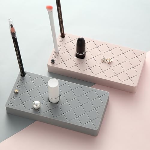 Silicone Lipstick Holder 18+6 Slots, Cosmetic Organizer Stand Square Makeup Display Case for Brush Lip Eye Stick Nail Polish Brushes Eyebrow, Premium Cosmetic Organizer-Grey - color: Grey