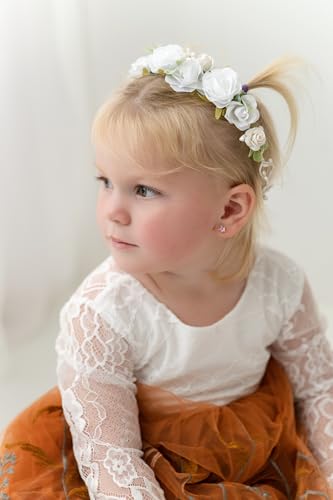 White Flower Crown for Girls Floral Headpieces Kids Headband Wedding Halo Festivals Hair Pieces Boho Rose Children Hair Wreath Photo Prop (Bright White-Child Size) - color: Bright White