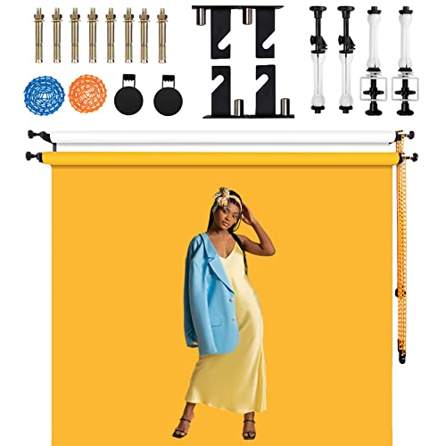 ZLY Double Roller Wall Mounting Manual Background Support System,Photo Background Ceiling Holder,for Photography, Live Streaming, Including 2 Double Hooks, 4 Expand Bars, 2 Chains,Eight Screws