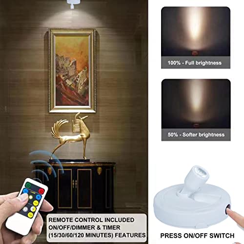 HAMVIDNE LED Spotlight, Battery Operated Picture Lights, Indoor Uplight, Puck Lights with Remote, Spot Light for Wall Art Display Dartboard Painting Accent Artwork Closet-4Pack - color: Pure White, size: 4 Pack