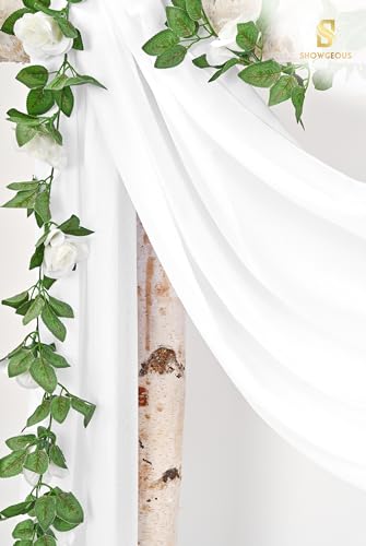 Showgeous Cream White Wedding Arch Drapes, 4 Panels 28" x 19ft Chiffon Fabric Drapes for Ceremony, Reception, Party - color: Cream White, size: 28"W x 228"L (Pack of 4)