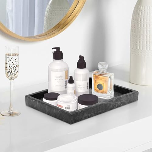 Marble Bathroom Tray,Pure Natural Vanity Tray,Marble Trays for Kitchen Counter Non-Ceramic/Non-Resin,Stone Tray 12 x 8 inch (Black) - color: Black