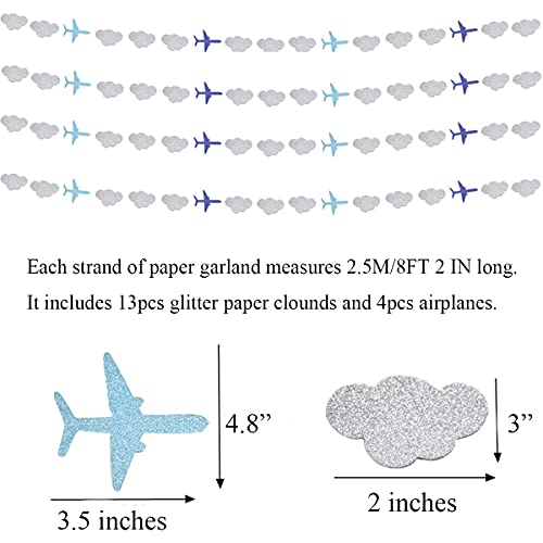 Lauthen.S Airplane Clouds Garland, 6pcs Glitter Plane Paper Garland Decorations for Birthday Backdrop Aviation Airplane Themed Baby Shower Party Supplies Classroom Home Decor - color: Clouds & Blue Airplanes