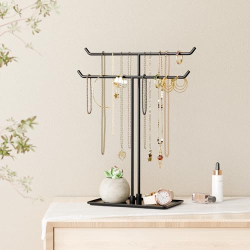 Bussdis Necklace Stand: Black Metal Necklace Organizer for Home Decor - color: Black, size: 14.5" Height