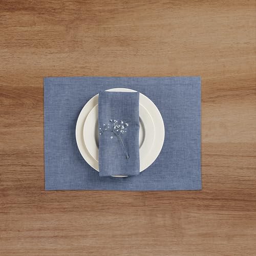 Solino Home Linen Cloth Napkins Set of 4-100% Pure Linen Blue Denim Dinner Napkins 20 x 20 Inch for Spring, Summer - Athena, Handcrafted and Machine Washable - color: 07: Blue Denim, size: 20" x 20" (Set of 4)