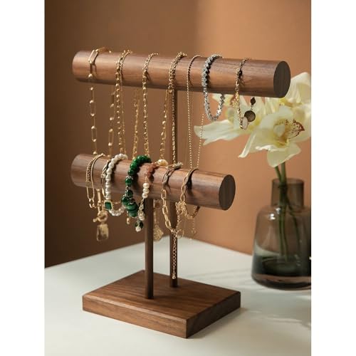 Jewelry Holder Light Luxury Walnut Necklace Rack Double Watch Stand Vintage Shopping Mall Counter Jewelry Display Props Bracelet Stand Jewelry Display