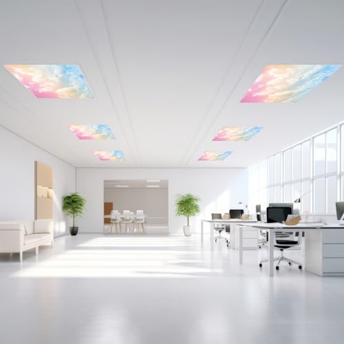 Outus Fluorescent Light Cover Classroom Lighting Cover with 10 Magnets Light Filter Magnetic Ceiling Panel Decoration 2 x 4 ft (23.62 x 47.24 In) Reduce Glare for Office School(4,Rainbow) - style: Rainbow