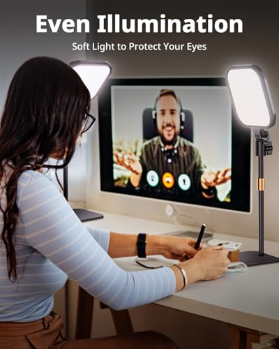 UBeesize Zoom Lighting for Computer, Video Conference Lighting for Video Calls, Desk Light with Stand and Phone Holder for Webcam, Home Office, Podcast, Online Meetings, Live Streaming(2 Pack - style: 2-pack