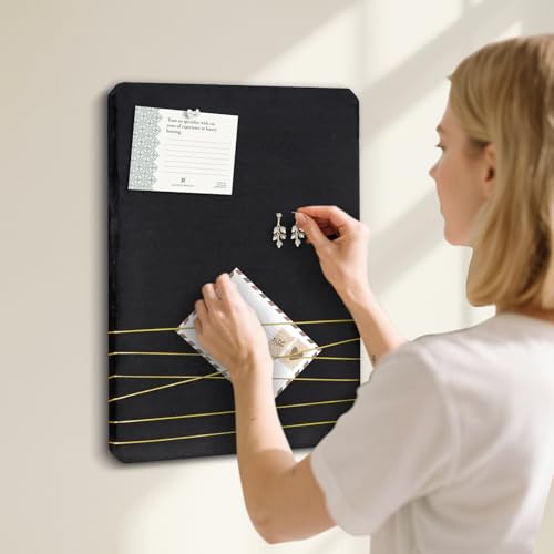 DOLLAR BOSS Bulletin Board with Velvet 16'' x 12'' Cork Boards for Walls Small Pin Board Photo Display Office Wall Organizer, Jewelry Storage, Home Girls Dorm Decor with 10 Pushpins, Black - color: Black