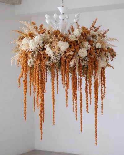 10Pcs Brown Preserved Hanging Amaranthus Flowers - 23" Cascading Dried Flower Tassels for Boho Wedding Arch, Vase Arrangements, Backdrop Installations & Home Decor