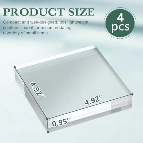 SAMYUCHO Acrylic Base Stand 4 Pack 5 X 5 X 1 Inch Acrylic Blocks for Display Trophy Base Clear Square Cube Riser Display Cylinder Pedestal Stands for Collectibles Jewelry Props Food Display