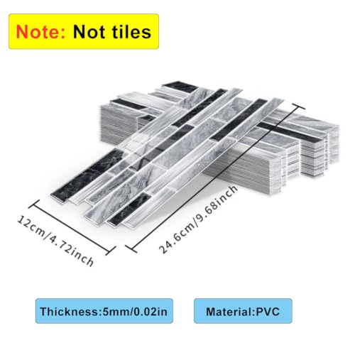 Heikki Peel-and-Stick Self-Adhesive Wall Tiles, 4.7×9.7-inch Kitchen & Bathroom Splashback Tiles, Marble Pattern Design (48-Piece Set) (Black-Gray) - color: Black-Gray