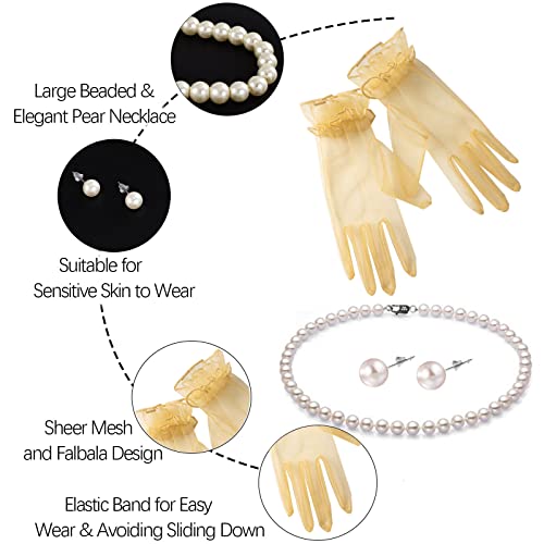 Fascinators Hats with Gloves Set for Women 20s 50s Cocktail Tea Party Wedding Costume Headwear - color: A-yellow