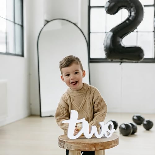 TONIFUL Two Wooden Sign Cutout Letter for 2nd Birthday Party Decorations Table Centerpieces for Second Birthday White Letter Wooden Photo Booth Props Party Decorations Supplies - style: Two