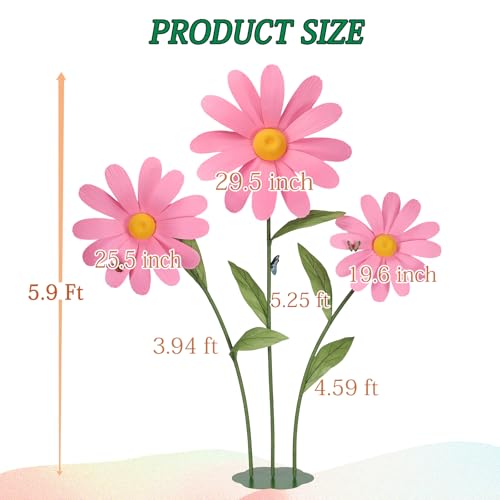 Giant Daisy Flowers Artificial 5.9 Ft Large Fake Daisies Spring Wild Flower for Birthday Party Garden Office Home Wedding Decor(Pink) - color: Pink