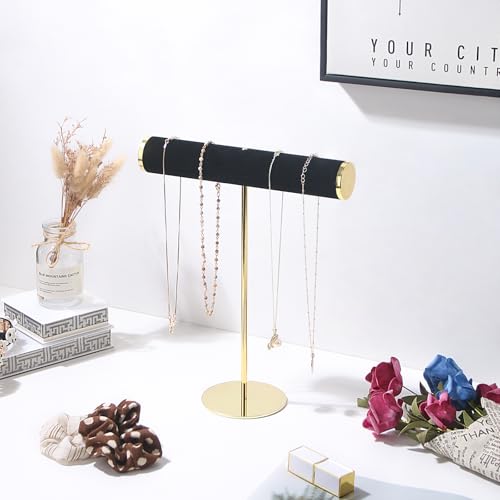 Coward T-Bar Necklace Organizer Stand, Velvet Necklace Bracelet Holder Stand with Metal Base, Hanging Jewelry Display Organizer for Women Girls (Black 4.0cm thickness tube) - color: Black, size: 4.0cm tube