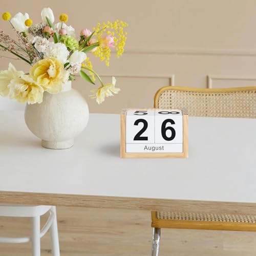 Wooden Block Calendar for Desk, Small Size Daily Desktop Perpetual Desk Calendar, Cute Date Display Desk Accessories for Home Office Decor, Teacher, Classroom, Reusable Yearly, Wood Grain - color: Wood Grain, size: Small Size