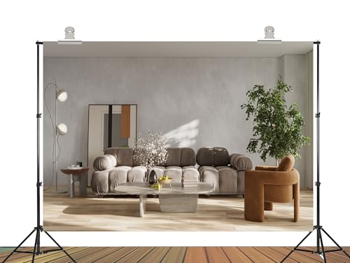 6x4ft Fabric Modern Living Room Interior Backdrop with Neutral Tones, Wood Flooring and Contemporary Furniture, for Video Conferencing Zoom Meeting Home Office Decor Photoshoot Studio Props - size: 6X4ft