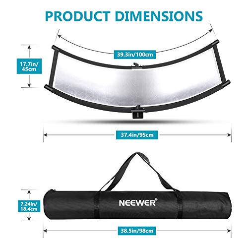 Neewer Clamshell Light Reflector Diffuser with Carrying Bag, 39”×18”/100x45cm Photography Curved Lighting Reflector for Photo Studio Photography, Black/White/Gold/Silver Colors (Stand Not Included) - size: 39.3 X 18 in