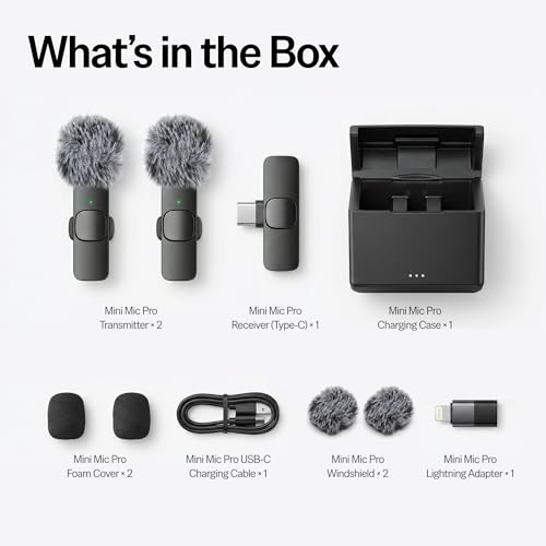 Mini Mic Pro (Latest Model) – #1 Microphone for iPhone & Android, Wireless Mini Microphone, ClearVoice™, Noise Cancelling, Lavalier Mic for TikTok, YouTube & Interviews (with Charging Case) - style: With Charging Case (All Phones)