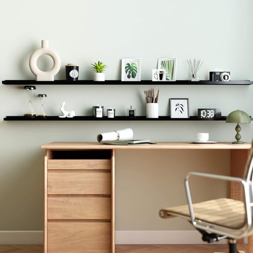 Long Floating Shelves for Wall Decor, Long Wall Mounted Storage Shelf for Bedroom, Living Room, Bathroom, Kitchen, Nursery, Display Picture Ledge Shelf with Lip Set of 2-71 Inches, Black - color: Black, size: 70.9in