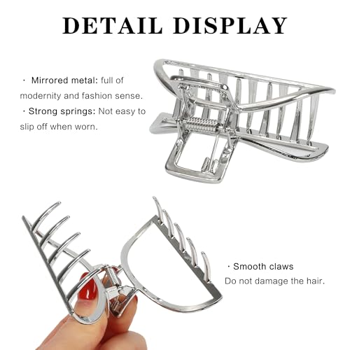 FAELBATY Metal Claw Clips for Thick Hair, Medium Metal Hair Clips for Women, Gold Hair Clips & Silver Hair Clips, Hair Claw Clips for Thin Hair, Strong Metal Clips for All Hair Types, 2PCS Gold&Silver - color: Semicircle-Gold&Silver