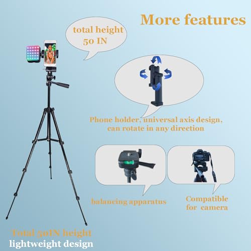 Vlogging Kit for iPhone, Vlogging Kit for Andriod Phone, Content Creator Essentials w/RotatableHolder/Lavalier Mic/RGB Light/Remote/Extendable Tripod (50IN Tripod) - size: 50IN Extenable Tripod