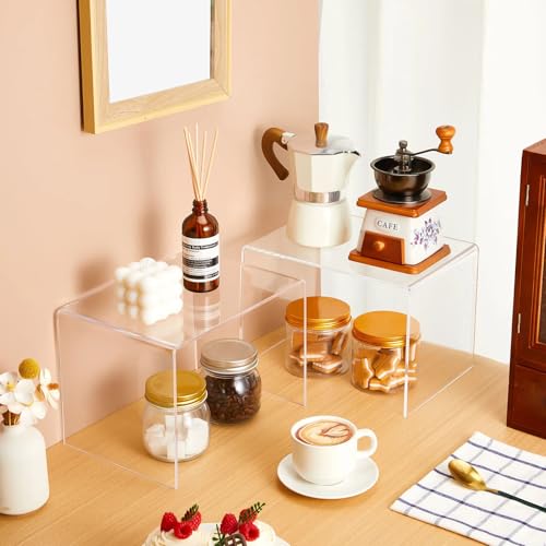 RattanView 2 Pcs 12 x 8 x 8 Inch Large Acrylic Risers Display Stands 5 mm Thick Acrylic Shelf Riser Showcase for Collectibles Jewelry Cupcakes Food Figures Perfume Cabinet(Clear) - color: Clear, size: 12 X 8 X 8 Inch, 5 Mm