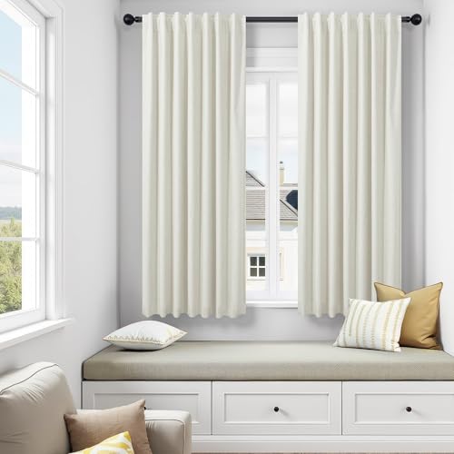 Neutral Rustic Nursery Blackout Curtains for Bedroom 58 Inches Long Cream Ivory Insulated Thermal Curtains for Summer Heat Blocking Linen Custom Drapes Back Tab Pleated Industrial Farmhouse 58 Length - color: Natural, size: 52"W x 58"L (Pack of 2)