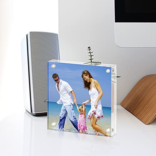 AMEITECH 4x4 Inch Acrylic Picture Frame, Clear Double Sided Block Acrylic Photo Frames, Desktop Frameless Magnetic Photo Frames - size: 4 x 4 inch
