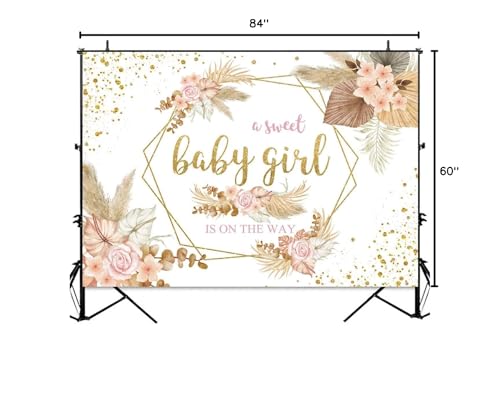 Sensfun Boho Sweet Girl Baby Shower Backdrop It's A Girl Baby Shower Photography Background Blush Pink Floral Pampas Grass Party Decorations Banner Newborn Photo Shoot Props 7x5ft