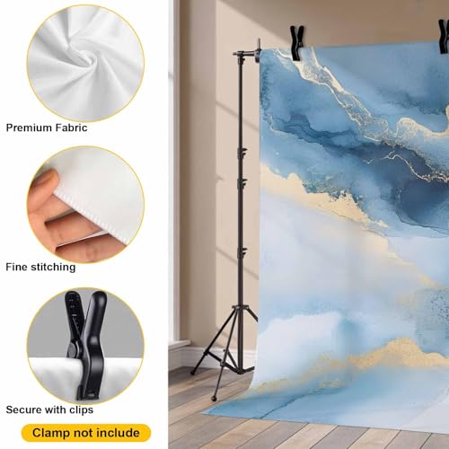 Marble Texture Backdrop for Photography, Modern Art Blue Gray Ripple Effect Photo Backdrop Portrait Background Party Banner Photo Backgrounds for Studio Booth Props, 10x8ft - color: Blue Gold, size: 10x8FT