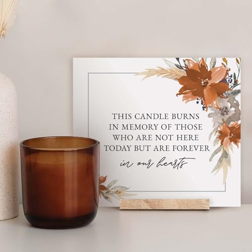 Indie Autumn Floral This Candle Burns In Memory Of Sign / 8" x 9" Boho Fall Feather Memorial Wedding Sign/Elegant Watercolor Table Top Remembrance Event Decor/Made In The USA - color: Indie Autumn Floral, style: This Candle Burns