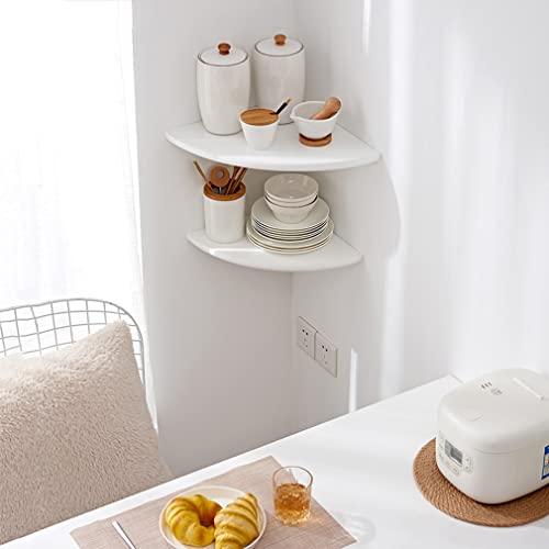 Corner Shelf, White Solid Oak Wood Floating Corner Shelves Wall Mount Round End Floating Speaker Rack Display Shelf for Small Plant Photo Frame (White, 7in) - color: White, size: 7in