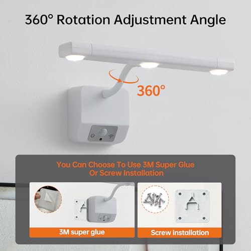 Motion Sensor Picture Light with Remote & Extendable Bar, 600 Lumens Dimmable LED Wall Light, 5000mAh Rechargeable Battery Operated for Artwork, Photos, Hallway, Bedroom,White - color: White 1 Pack