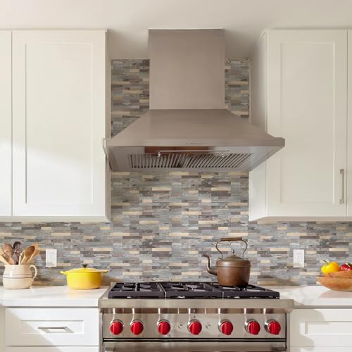 STICKGOO Peel and Stick Backsplash, PVC Wall Tiles Stick on Backsplash for Kitchen(10 Sheets, Distressed Wood with Metal Gold) - color: Distressed Wood with Metal Gold